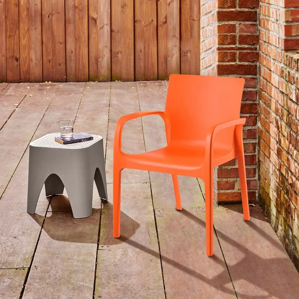 Set of Two Orange Heavy Duty Plastic Outdoor Stacking Dining Chairs - NOBLE HOME INTERIORS