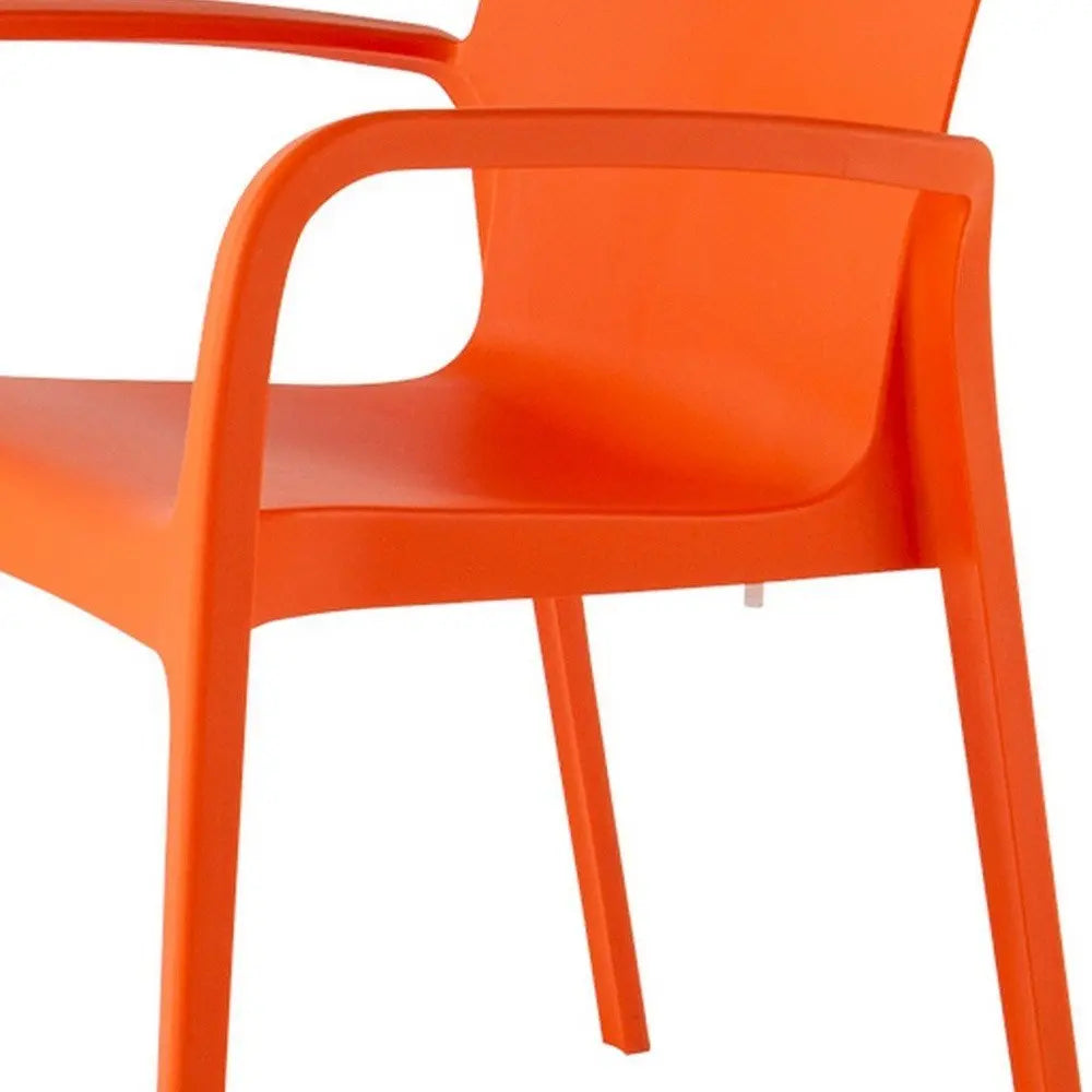 Set of Two Orange Heavy Duty Plastic Outdoor Stacking Dining Chairs - NOBLE HOME INTERIORS