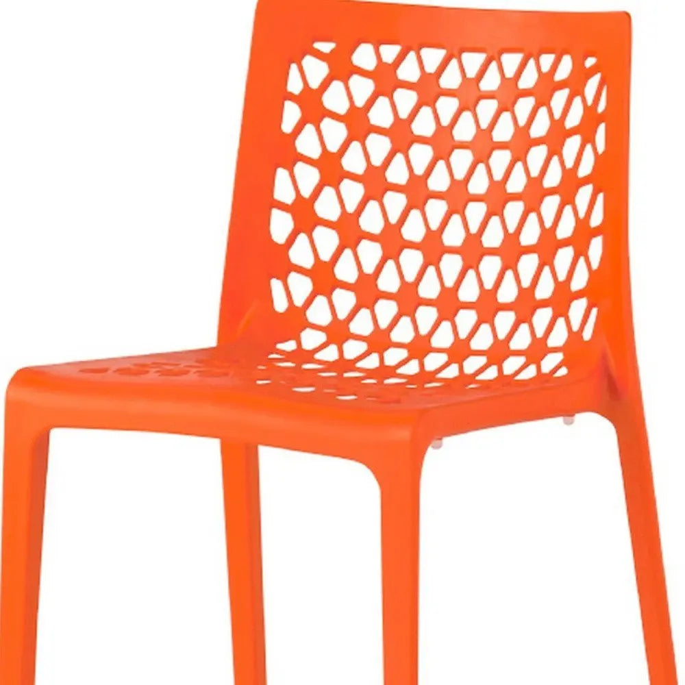 Set of Two Orange Heavy Duty Plastic Outdoor Stacking Dining Chairs - NOBLE HOME INTERIORS
