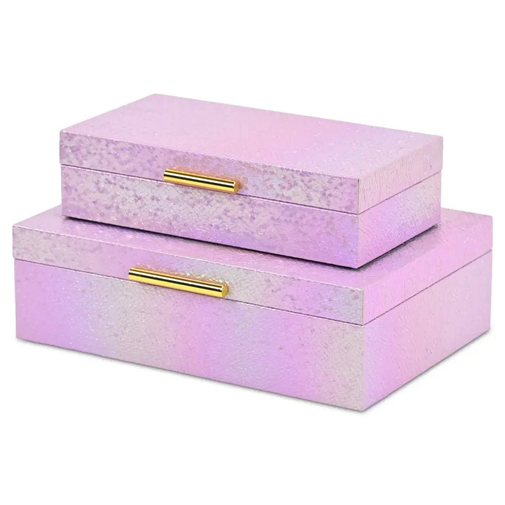 Set of Two Pink And Gold Faux Shagreen Nesting Storage Boxes With Lids - NOBLE HOME INTERIORS