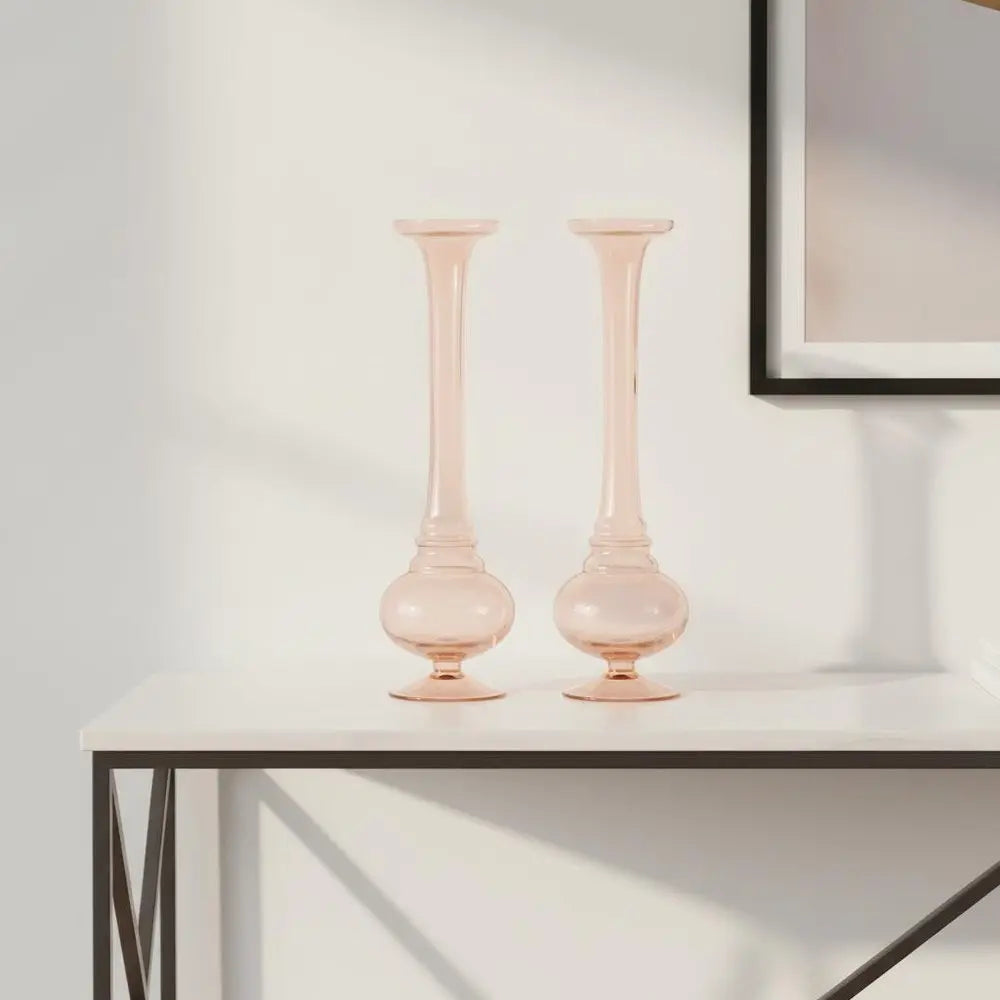 Set of Two Pink Trumpet Glass Table Vase - NOBLE HOME INTERIORS