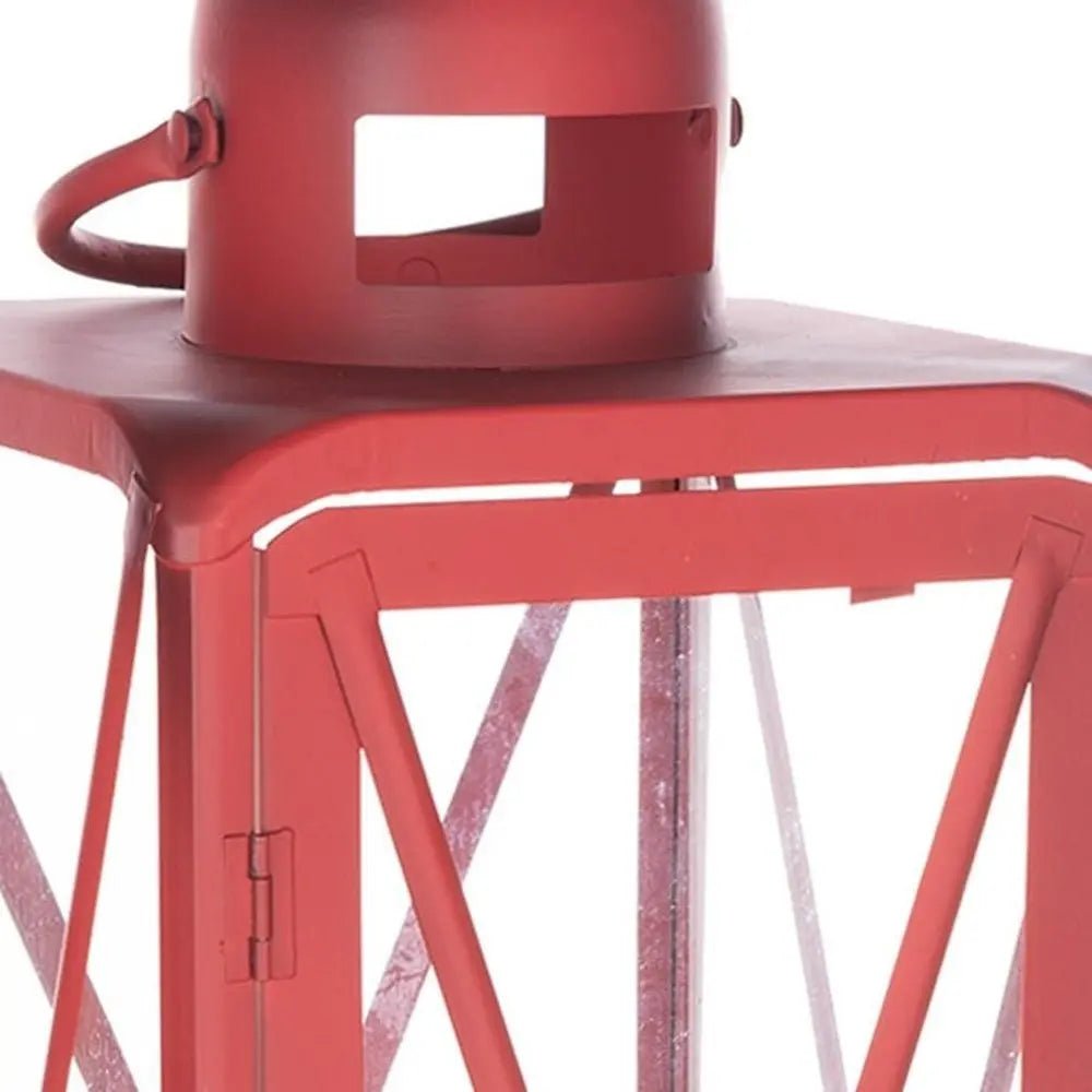 Set of Two Red Geometric Metal Centerpiece Lantern Candle Holders HomeRoots