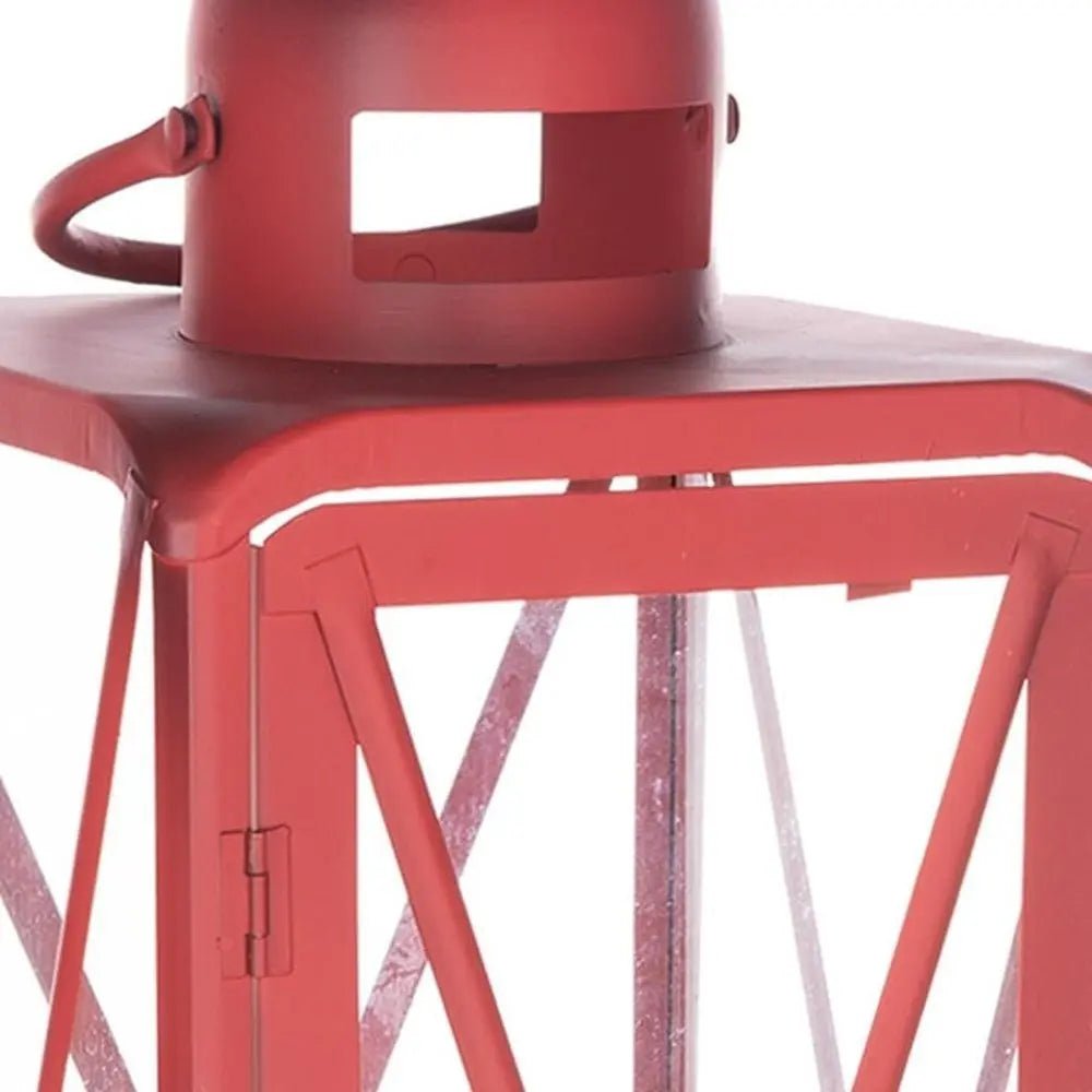Set of Two Red Geometric Metal Centerpiece Lantern Candle Holders HomeRoots