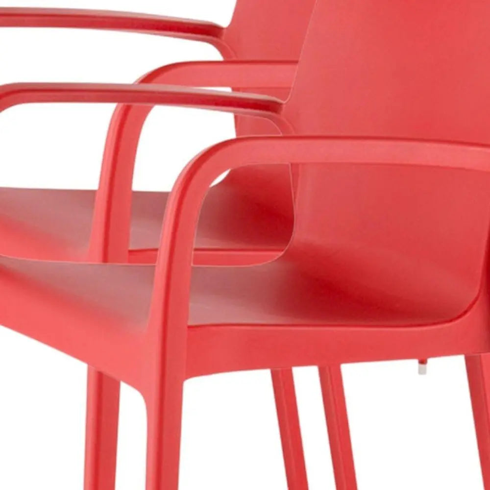 Set of Two Red Heavy Duty Plastic Outdoor Stacking Dining Chairs - NOBLE HOME INTERIORS