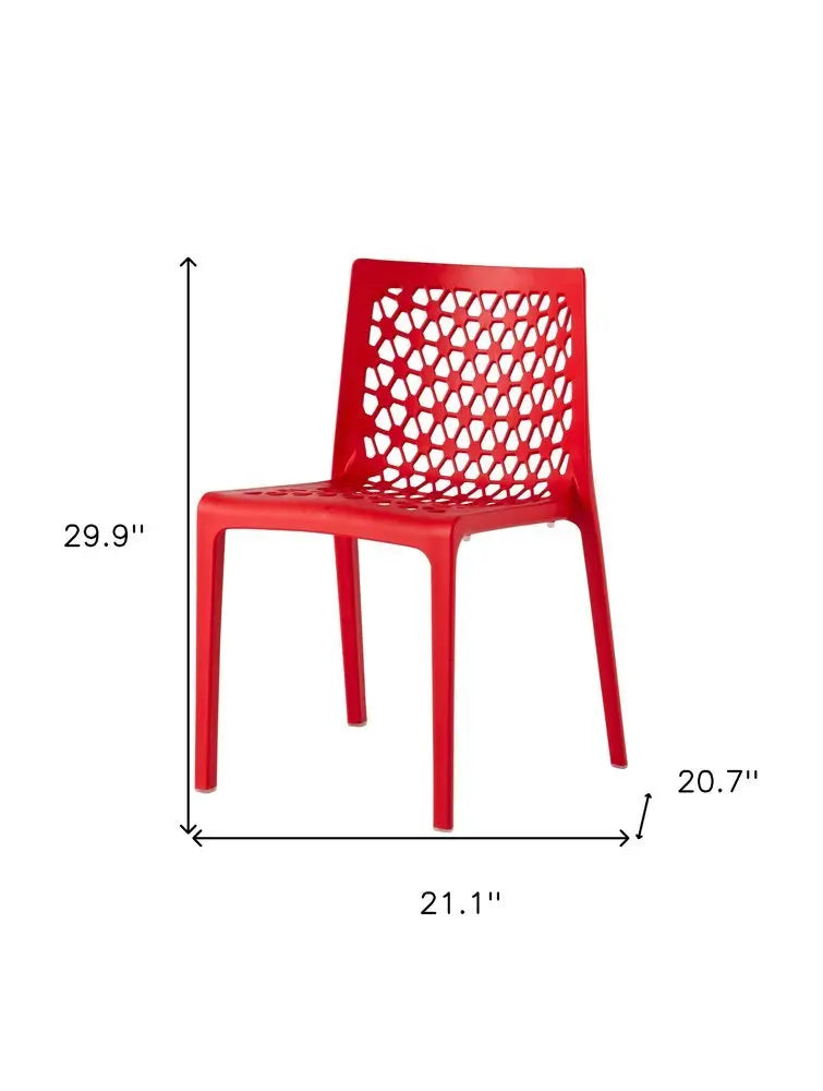 Set of Two Red Heavy Duty Plastic Outdoor Stacking Dining Chairs - NOBLE HOME INTERIORS