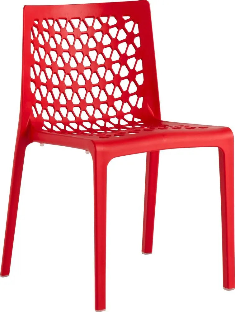Set of Two Red Heavy Duty Plastic Outdoor Stacking Dining Chairs - NOBLE HOME INTERIORS