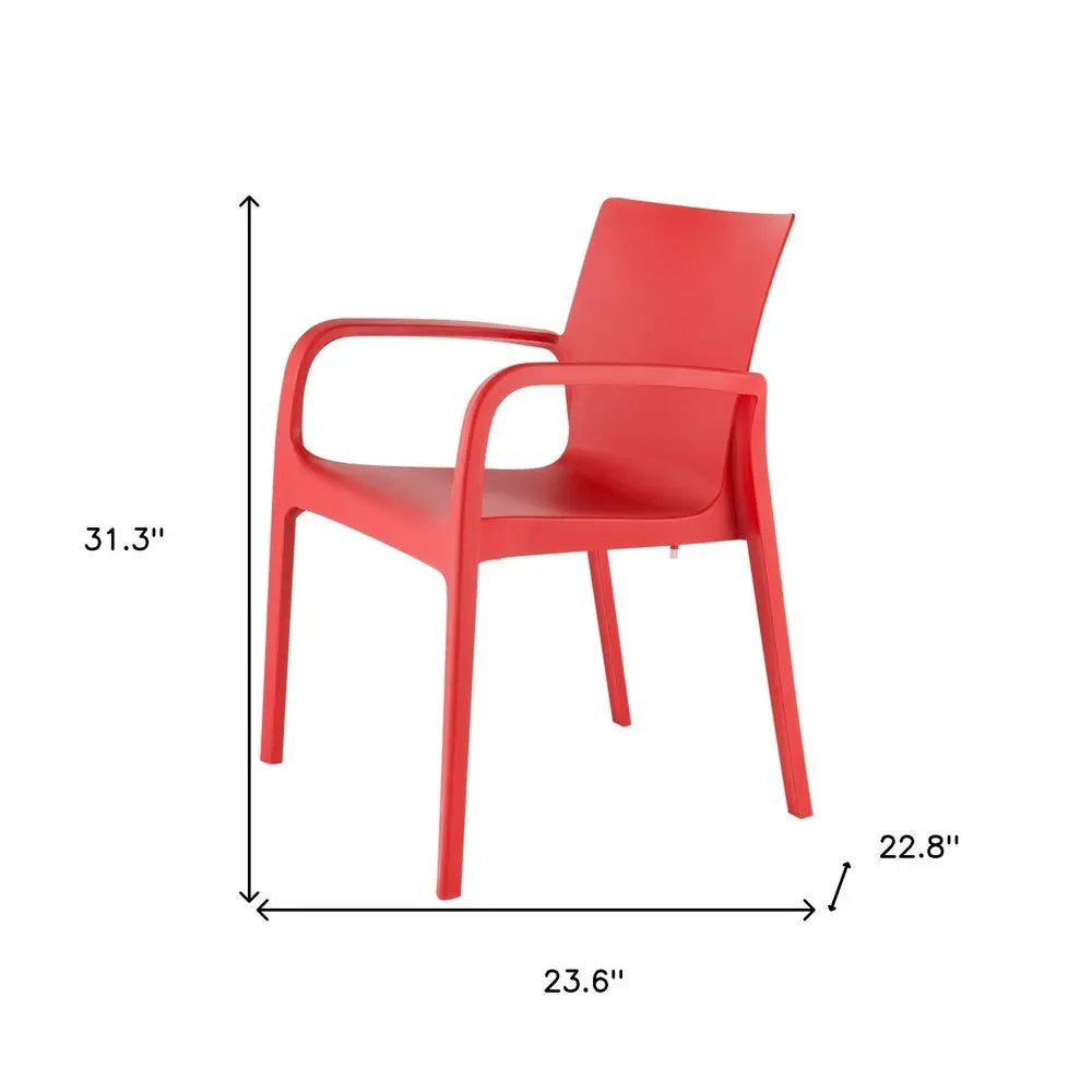 Set of Two Red Heavy Duty Plastic Outdoor Stacking Dining Chairs - NOBLE HOME INTERIORS