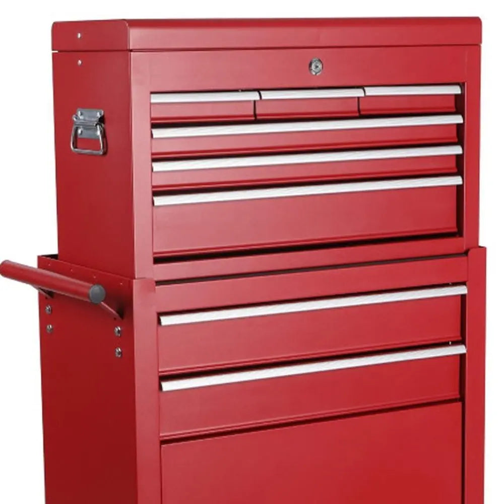 Set of Two Red Multi - Tier Steel Rolling Cabinet With Lid - NOBLE HOME INTERIORS