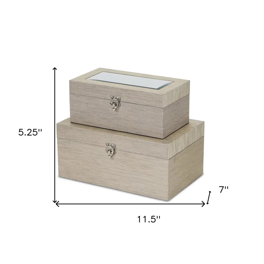 Set of Two Rose Gold Solid Wood Glass And Metal Box With Lid HomeRoots