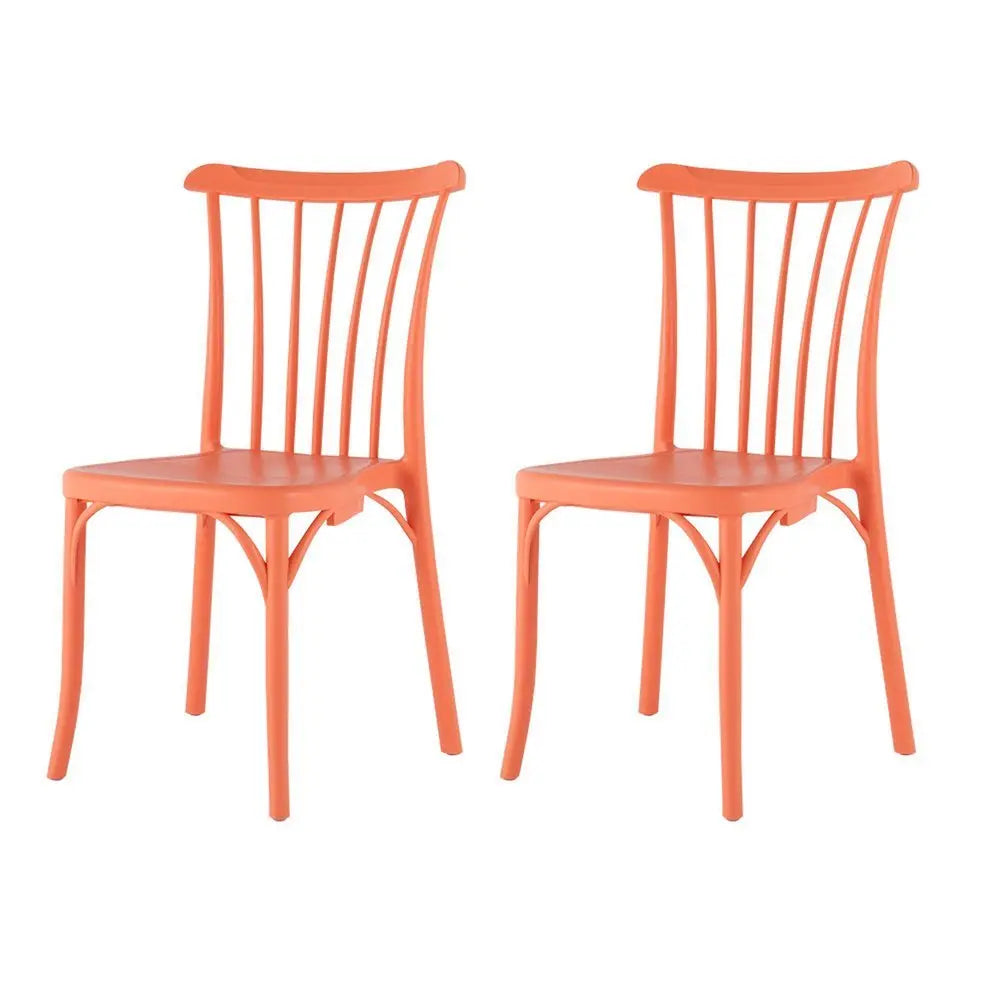 Set of Two Salmon Heavy Duty Plastic Outdoor Stacking Dining Chairs - NOBLE HOME INTERIORS