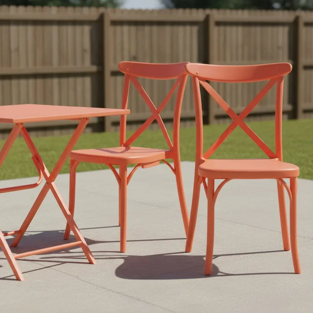 Set of Two Salmon Heavy Duty Plastic Outdoor Stacking Dining Chairs - NOBLE HOME INTERIORS