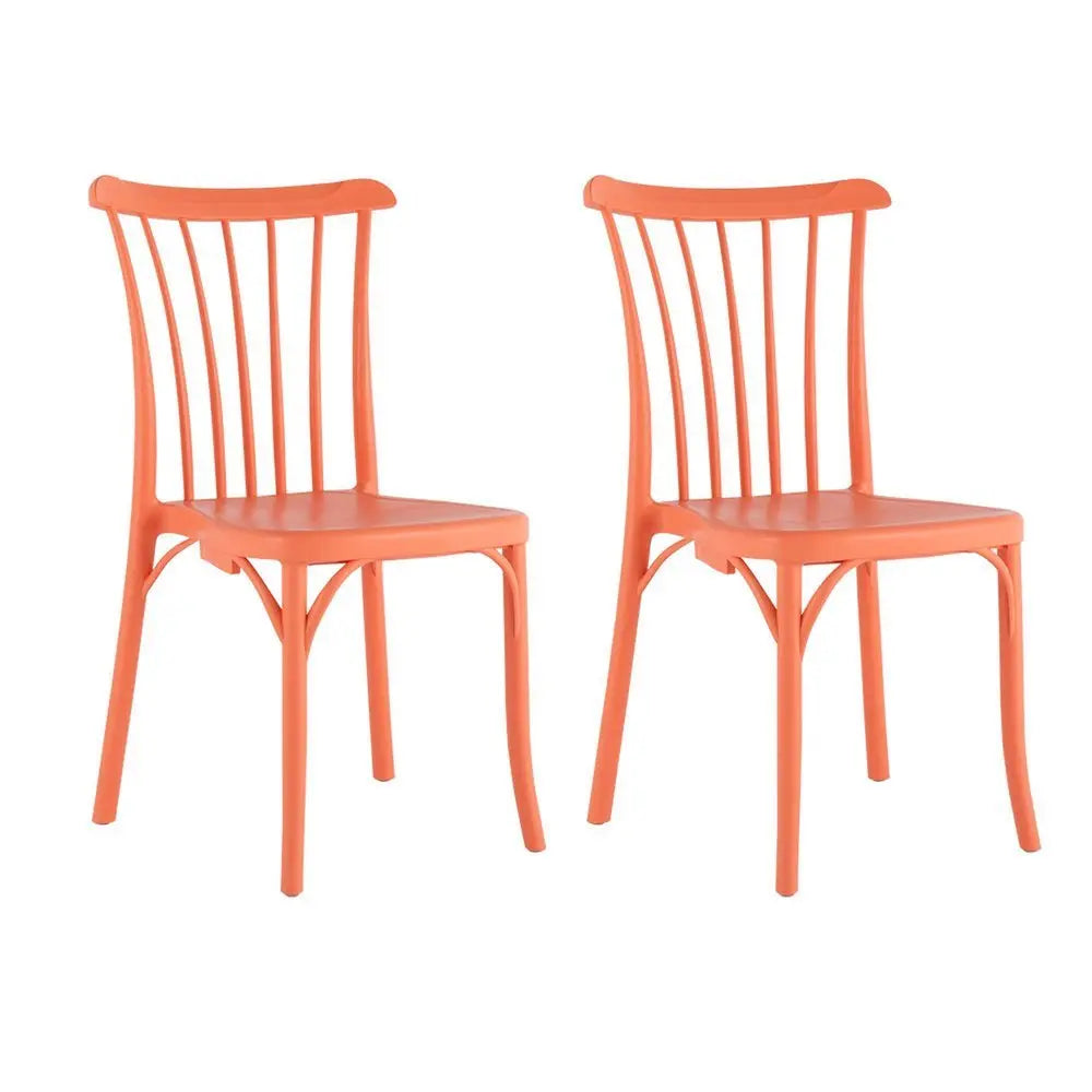 Set of Two Salmon Heavy Duty Plastic Outdoor Stacking Dining Chairs - NOBLE HOME INTERIORS