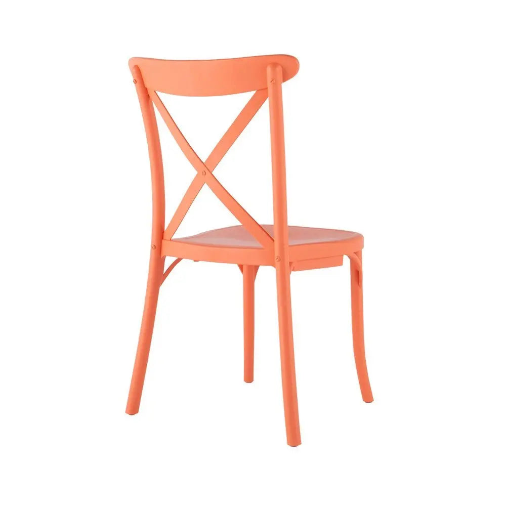 Set of Two Salmon Heavy Duty Plastic Outdoor Stacking Dining Chairs - NOBLE HOME INTERIORS