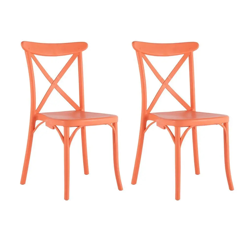 Set of Two Salmon Heavy Duty Plastic Outdoor Stacking Dining Chairs - NOBLE HOME INTERIORS
