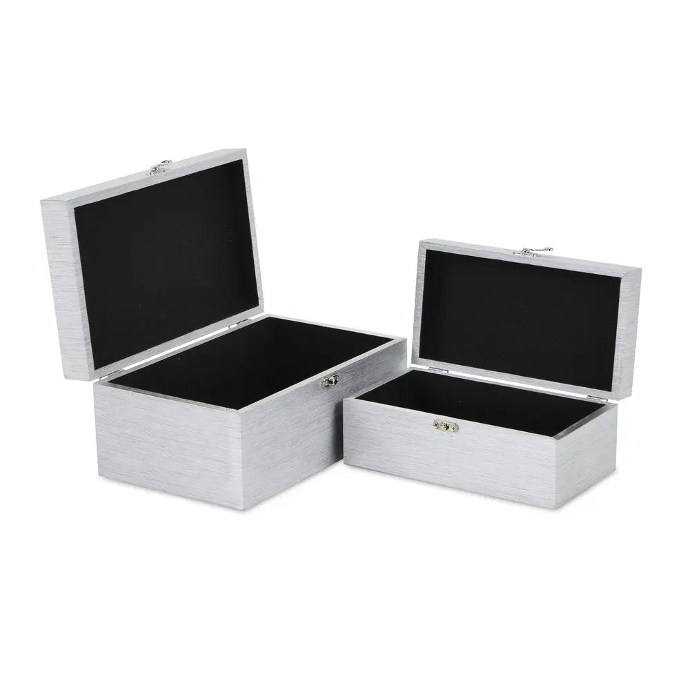 Set of Two Silver Glass Wood And Shagreen Box With Lid HomeRoots