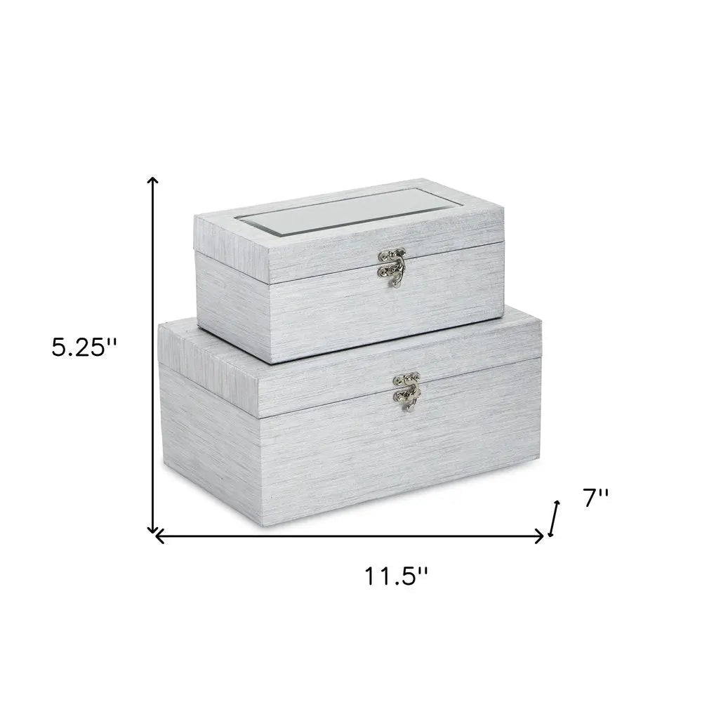 Set of Two Silver Glass Wood And Shagreen Box With Lid HomeRoots