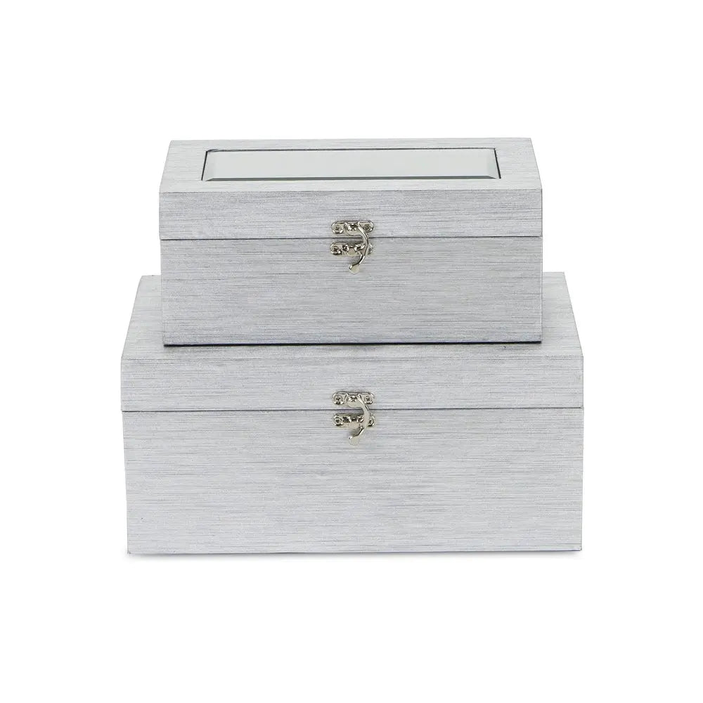 Set of Two Silver Glass Wood And Shagreen Box With Lid HomeRoots