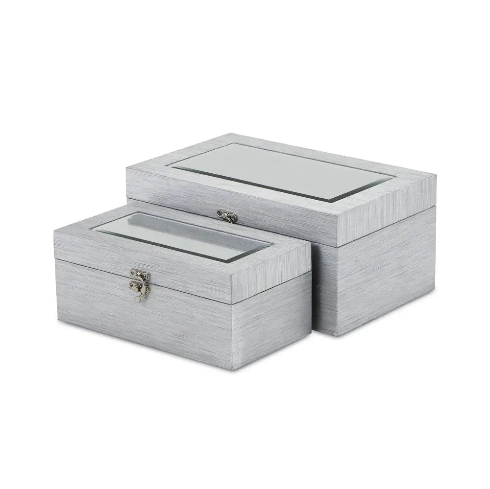 Set of Two Silver Glass Wood And Shagreen Box With Lid HomeRoots
