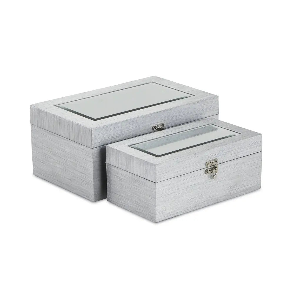 Set of Two Silver Glass Wood And Shagreen Box With Lid HomeRoots