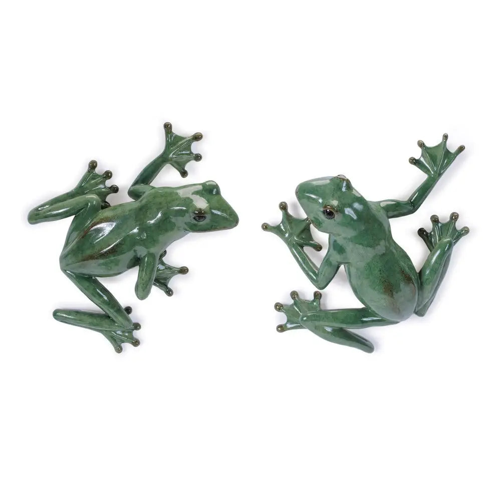 Set of Two Stone Garden Green Frog Resin Hanging Dimensional Sculptures - NOBLE HOME INTERIORS