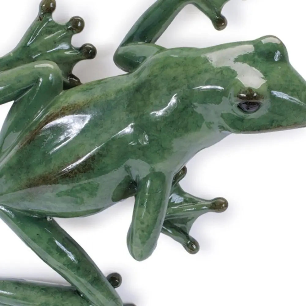 Set of Two Stone Garden Green Frog Resin Hanging Dimensional Sculptures - NOBLE HOME INTERIORS