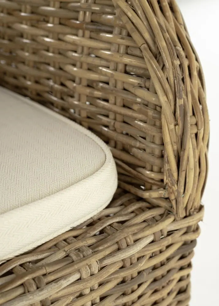 Set of Two Tan Textured Outdoor Dining Chairs with Beige Cushions - NOBLE HOME INTERIORS