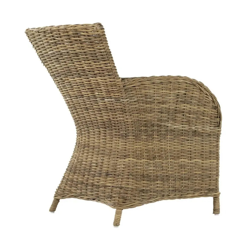 Set of Two Tan Textured Outdoor Dining Chairs with Beige Cushions - NOBLE HOME INTERIORS