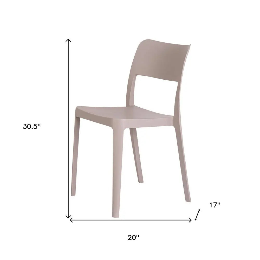 Set of Two Taupe Heavy Duty Plastic Outdoor Stacking Accent Chairs - NOBLE HOME INTERIORS