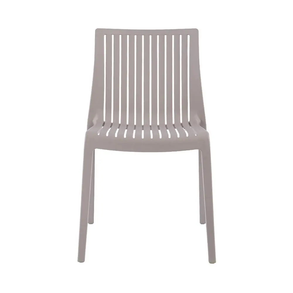 Set of Two Taupe Heavy Duty Plastic Outdoor Stacking Accent Chairs - NOBLE HOME INTERIORS