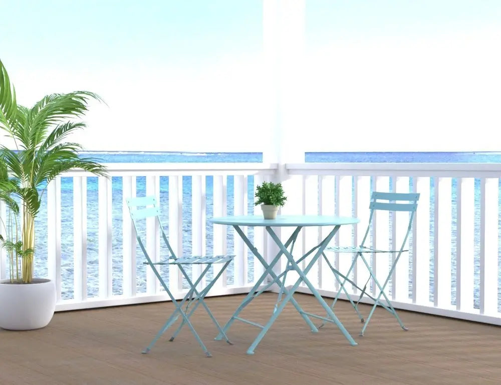 Set of Two Teal Blue Aluminum Outdoor Folding Dining Chairs - NOBLE HOME INTERIORS