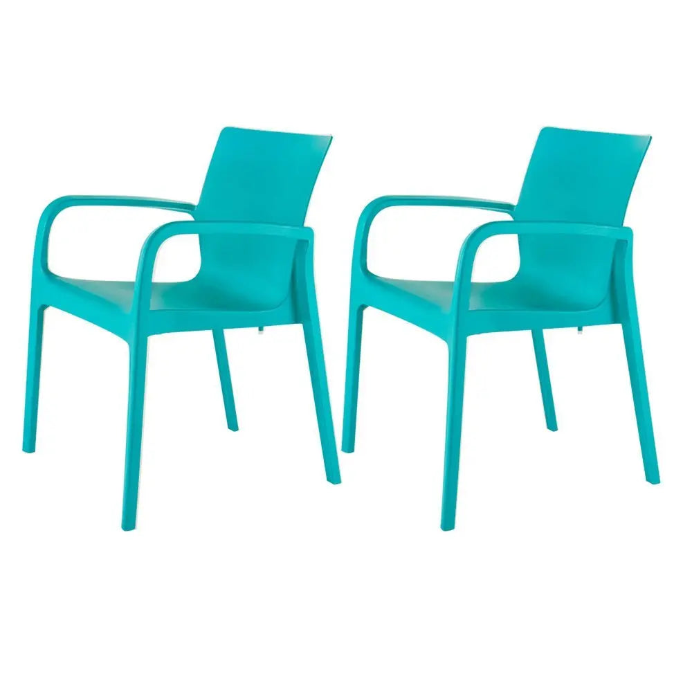 Set of Two Turquoise Heavy Duty Plastic Outdoor Stacking Dining Chairs - NOBLE HOME INTERIORS
