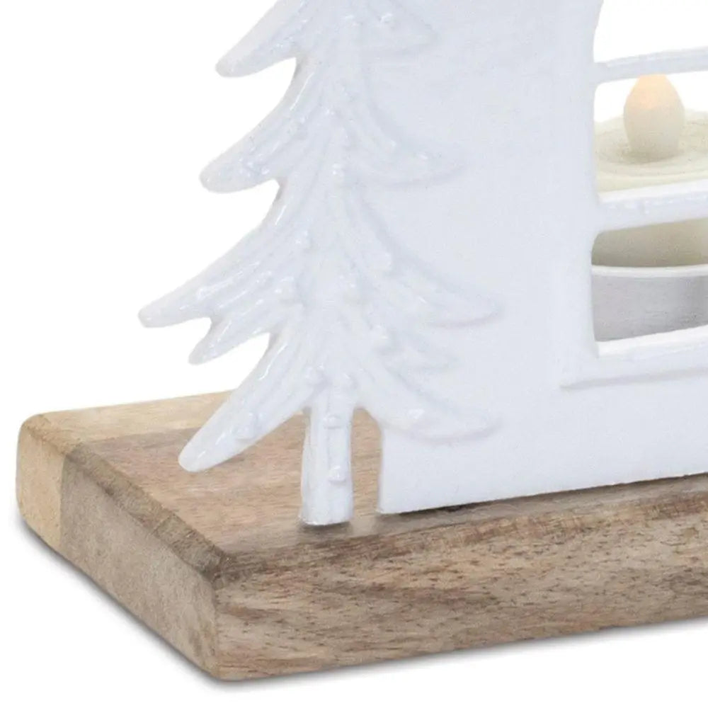 Set of Two White And Beige Abstract Aluminum Tabletop Tealight Candle Holders - NOVA HOME FURNITURE