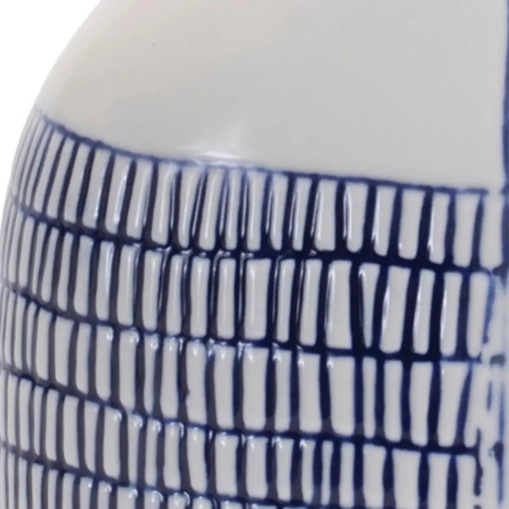 Set of Two White And Blue Checkered Round Ceramic Table Vase - NOBLE HOME INTERIORS