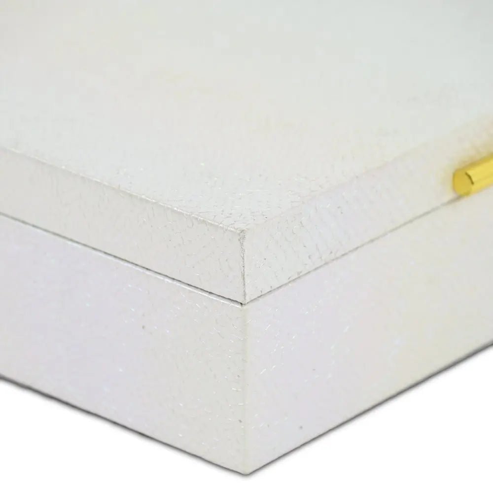 Set of Two White And Gold Faux Shagreen Nesting Storage Boxes With Lids - NOBLE HOME INTERIORS