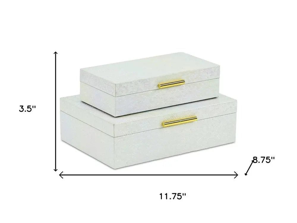 Set of Two White And Gold Faux Shagreen Nesting Storage Boxes With Lids - NOBLE HOME INTERIORS