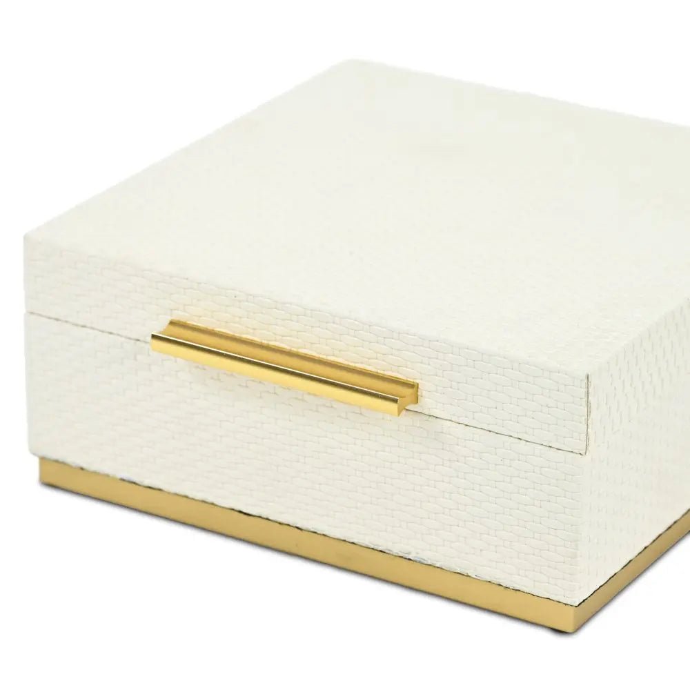 Set of Two White And Gold Square Nesting Decorative Storage Boxes With Lids - NOBLE HOME INTERIORS