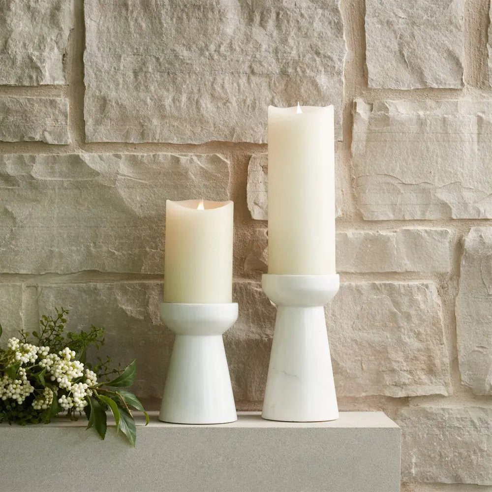Set of Two White And Gray Marble Tabletop Pillar Candle Holders - NOVA HOME FURNITURE