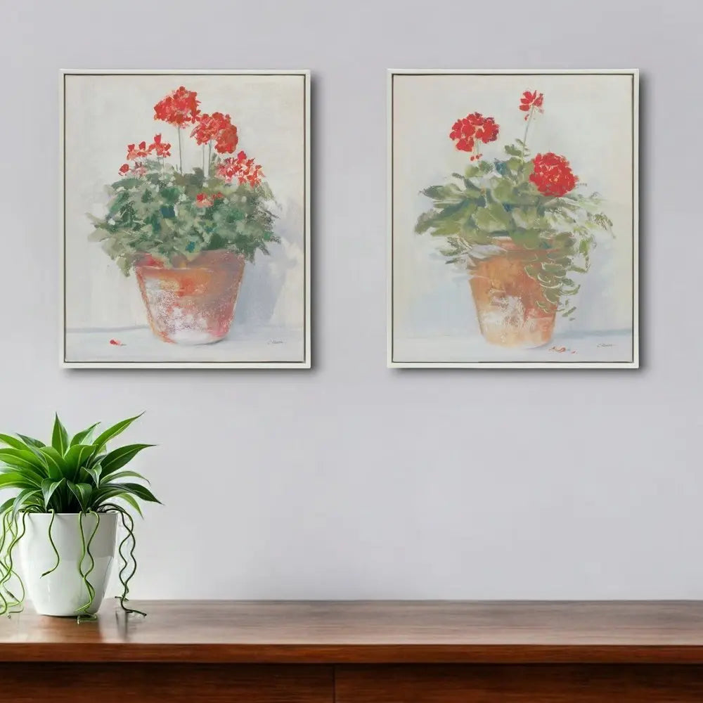 Set of Two White Brown And Red Flower Framed Art - NOBLE HOME INTERIORS