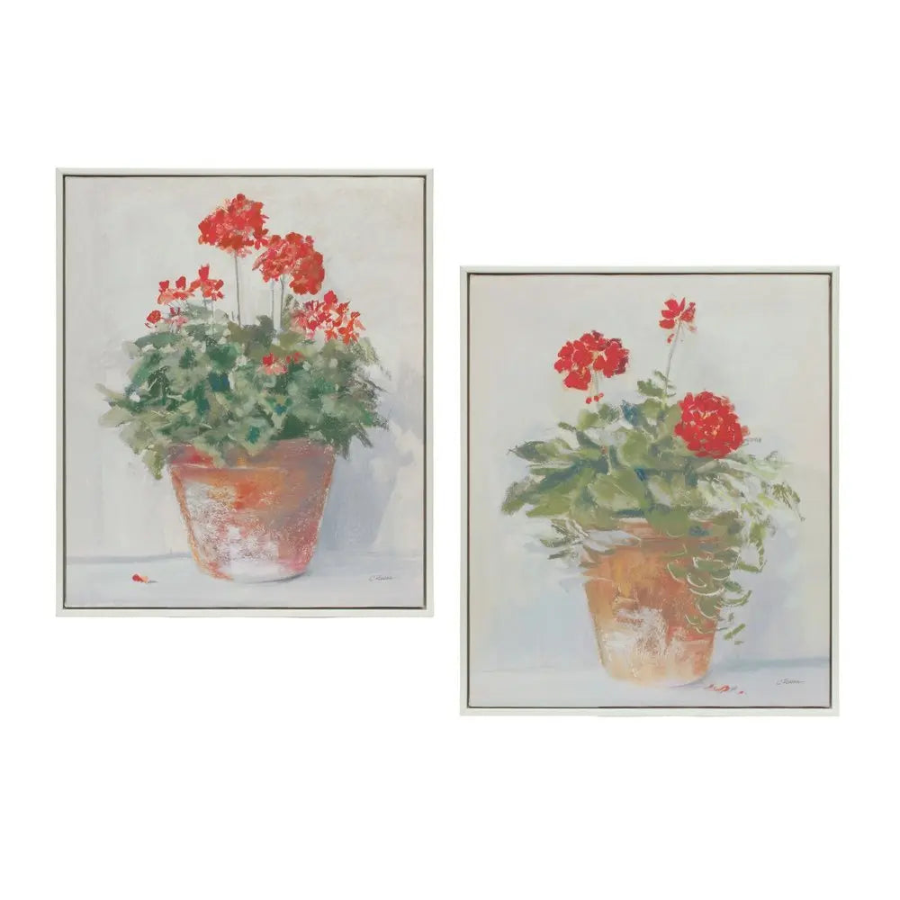 Set of Two White Brown And Red Flower Framed Art - NOBLE HOME INTERIORS