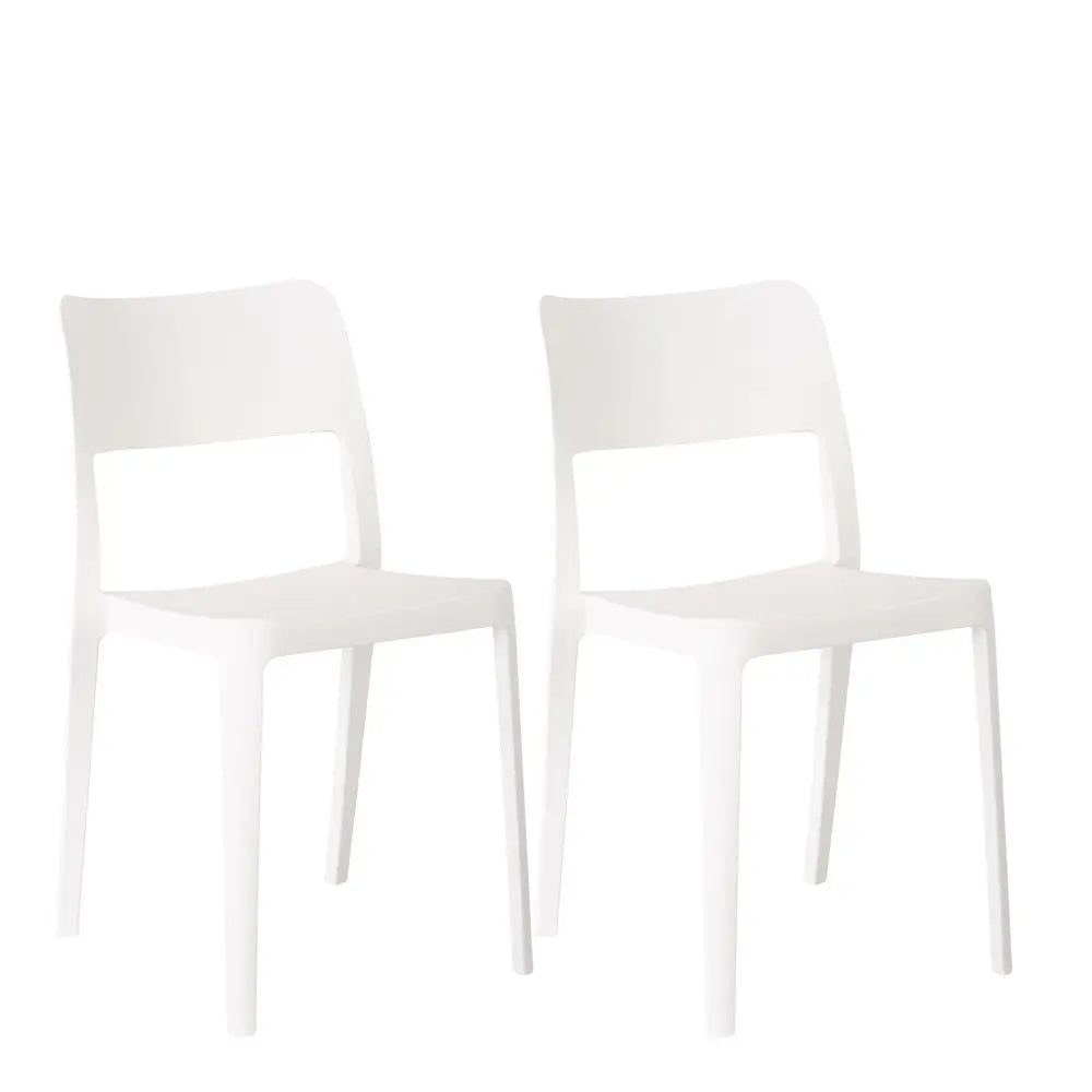 Set of Two White Heavy Duty Plastic Outdoor Stacking Accent Chairs - NOBLE HOME INTERIORS
