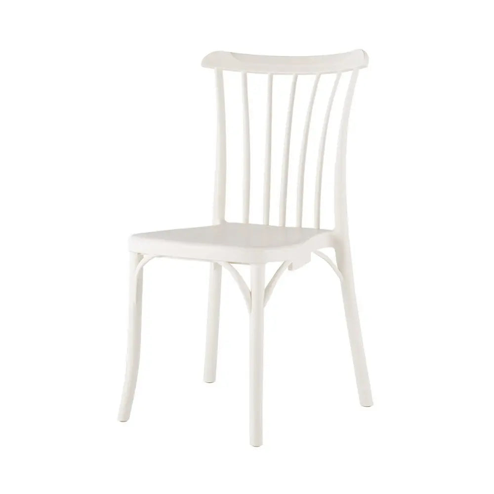 Set of Two White Heavy Duty Plastic Outdoor Stacking Dining Chairs - NOBLE HOME INTERIORS