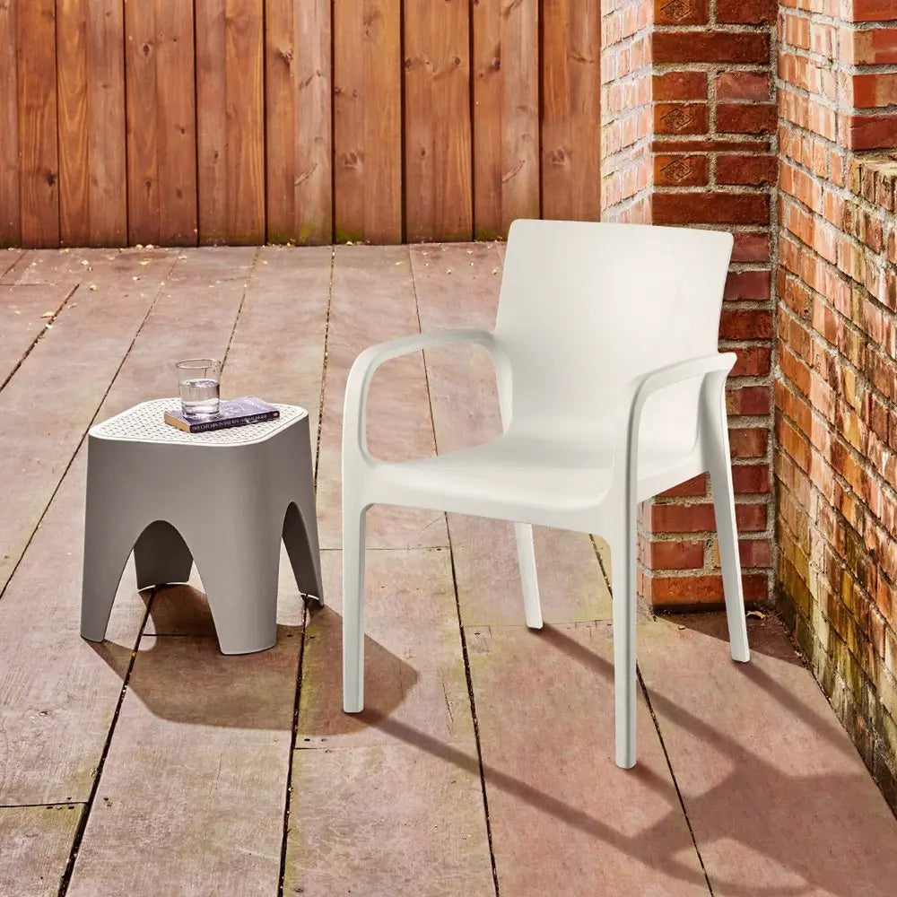 Set of Two White Heavy Duty Plastic Outdoor Stacking Dining Chairs - NOBLE HOME INTERIORS