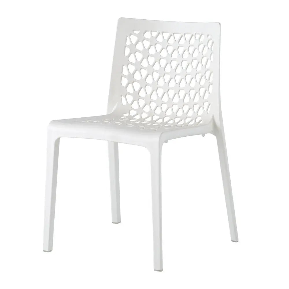 Set of Two White Heavy Duty Plastic Outdoor Stacking Dining Chairs - NOBLE HOME INTERIORS