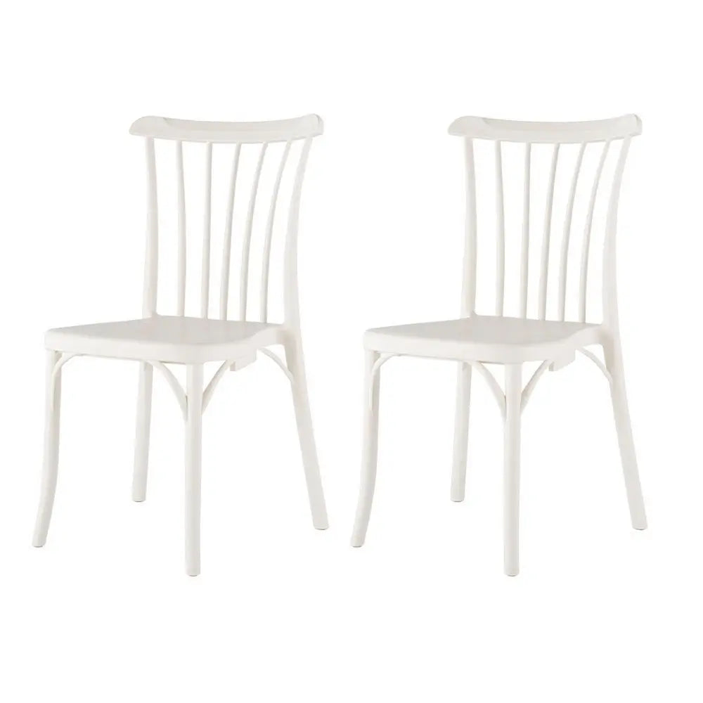 Set of Two White Heavy Duty Plastic Outdoor Stacking Dining Chairs - NOBLE HOME INTERIORS