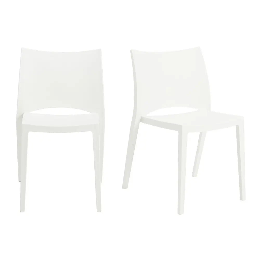 Set of Two White Heavy Duty Plastic Outdoor Stacking Dining Chairs - NOBLE HOME INTERIORS