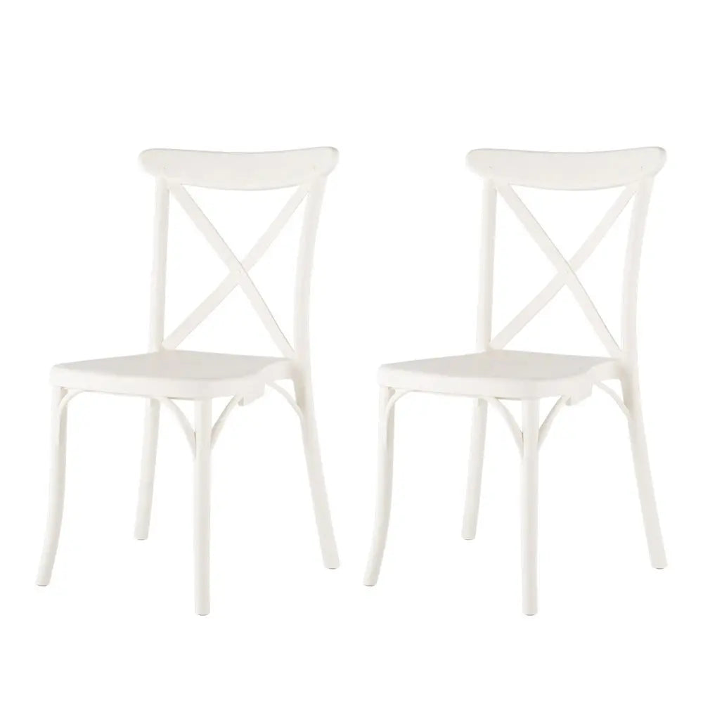 Set of Two White Heavy Duty Plastic Outdoor Stacking Dining Chairs - NOBLE HOME INTERIORS