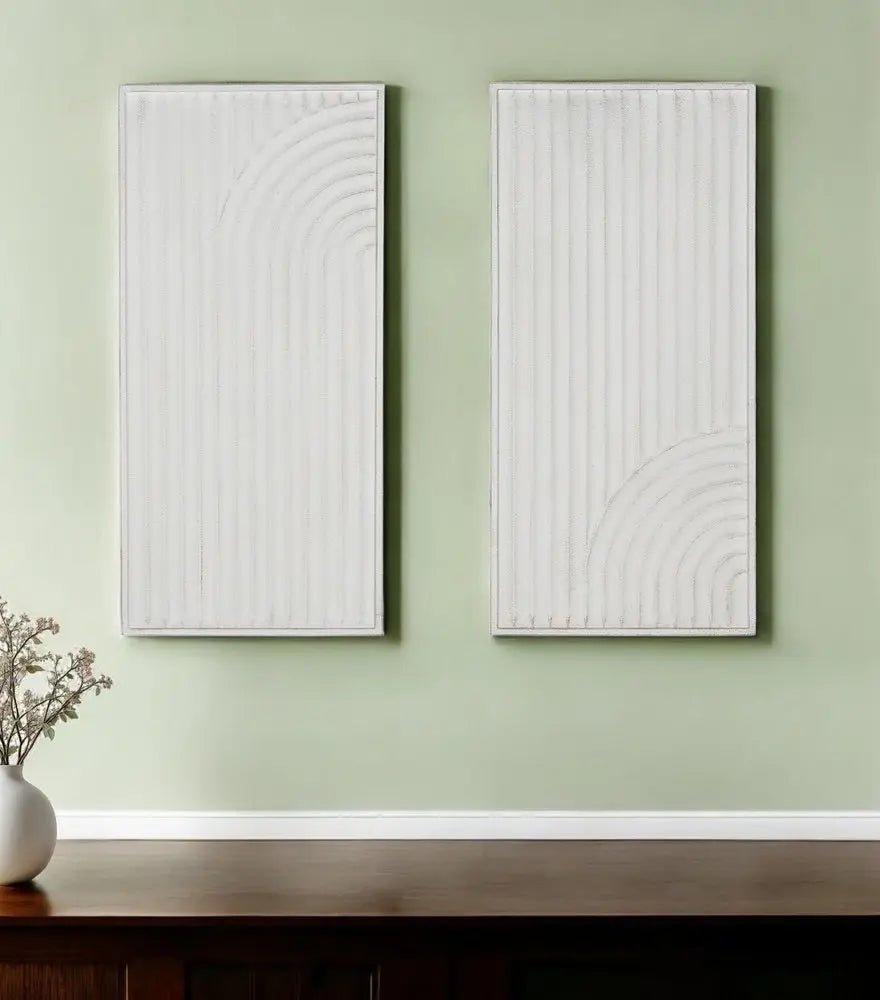 Set of Two White Metal Abstract Hanging Dimensional Sculptures - NOBLE HOME INTERIORS