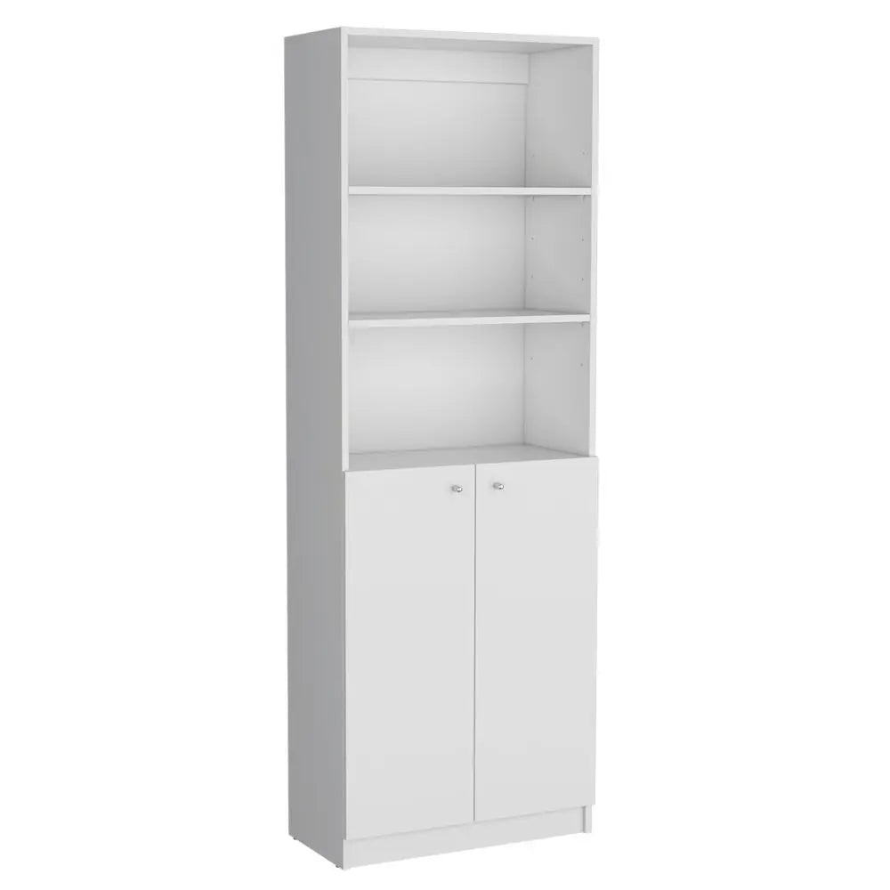 Set of Two White Wood Five Tier Modular Bookcase with Two Doors - NOBLE HOME INTERIORS