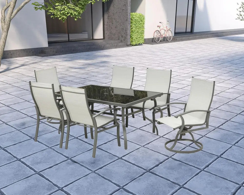 Seven Piece Black and Gray Rectangular Glass Dining Set with Six Chairs - NOBLE HOME INTERIORS