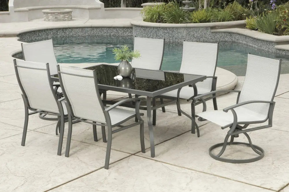 Seven Piece Black and Gray Rectangular Glass Dining Set with Six Chairs - NOBLE HOME INTERIORS